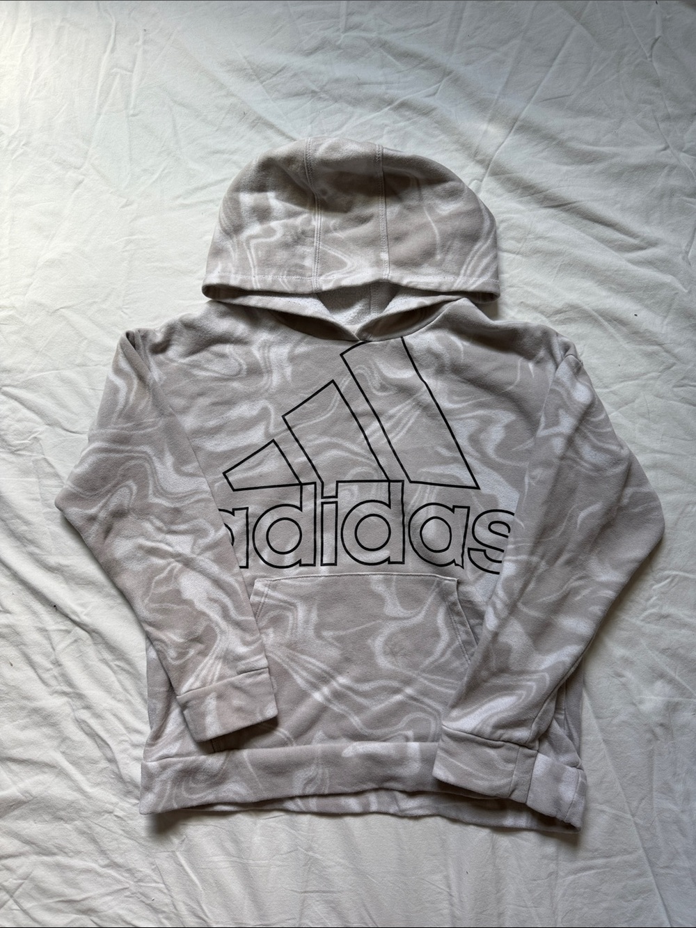 adidas Marble-Pattern Hoodie in Light Taupe and Cream